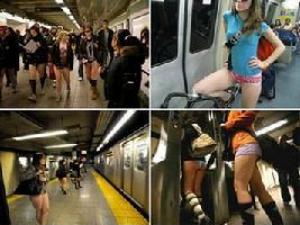 不穿裤子搭地铁日 地铁中自愿脱裤子只穿内裤